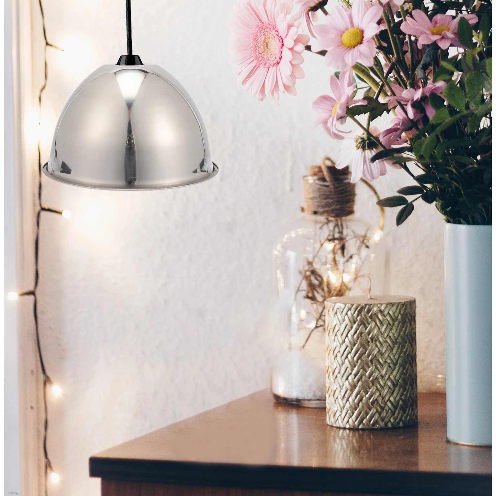 

Stainless Steel Lampshade 25CM Pendant Light Cover Metal Bulb Guard Waterproof Decorative Lamp Accessories