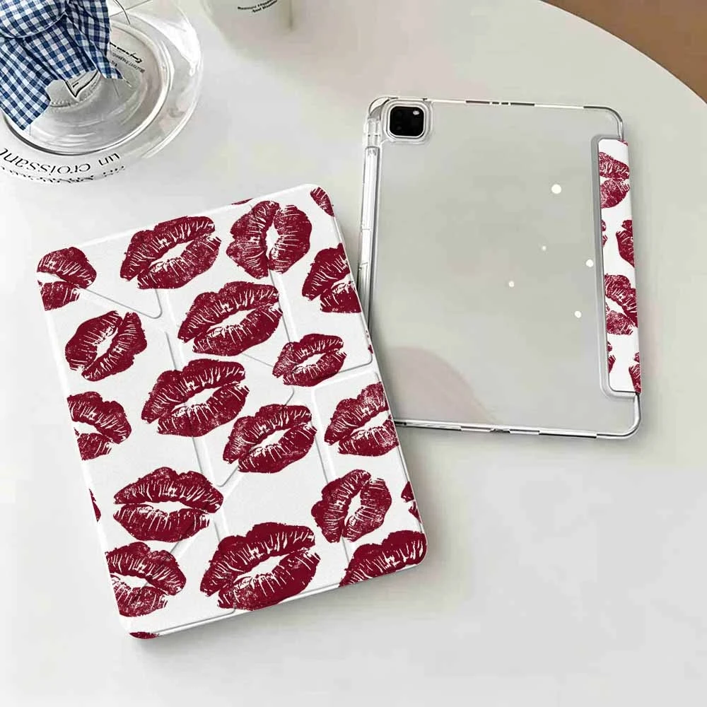 Wine Red Lips For iPad mini Air Pro 13 12.9 11 10.9 10.5 10.2 9.7 8.3 7.9 inch 5 6 7 8 th Transparent Pen slot Tablet Case