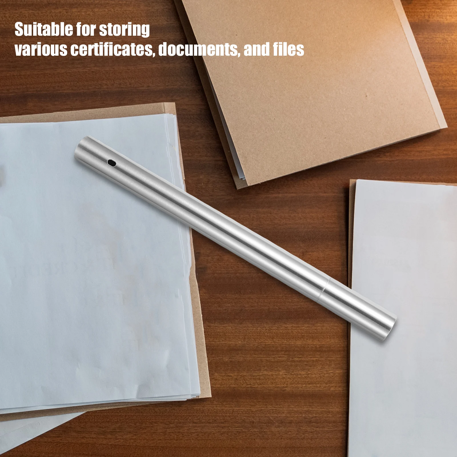 

Document Storage Tube Stainless Steel Diploma Cover Case Birth Certificate Scroll Holder File Folders Protector Vintage Metal