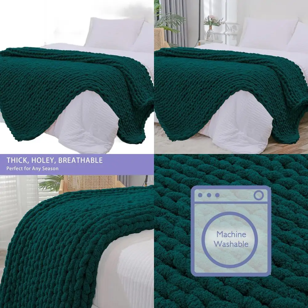 

Вязаный плед ручной работы из синели, 51x63, темно-зеленый, плюшевый, для дивана/кровати