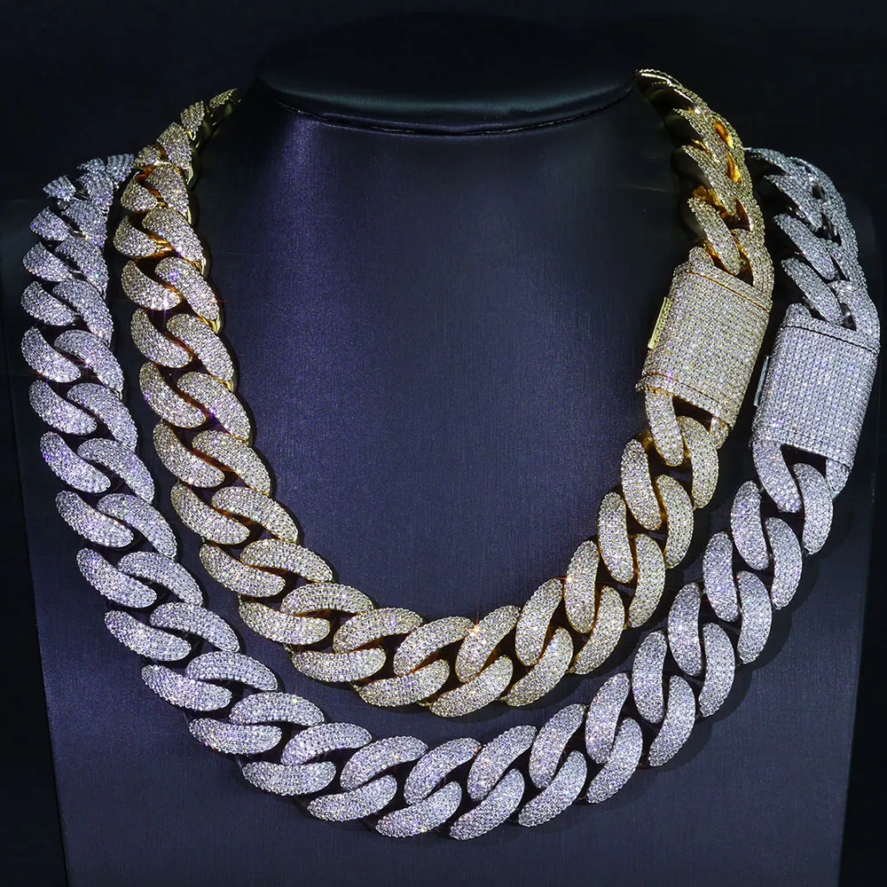 Bling Zircon Cuban Link Chain for Men Iced out 20mm Width Big Bubble Cuban Necklace Hip Hop Man Jewelry Won't Flip