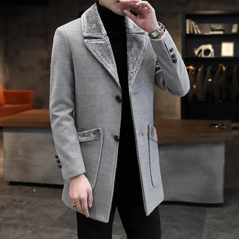 

Trendy Male Trench Coat Slim Fit Temperament Men Windbreaker Thick Buttons Windbreaker Woolen Jacket