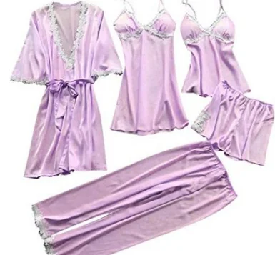 Womens Satin Silk Pajama Sets Long Sleeve Pyjama Sleepwear Homewear Night Wear Robe