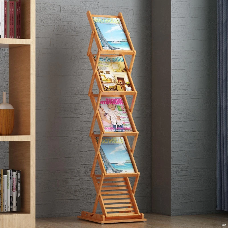 Ladder Shelf Magazine Racks Storage Organizer Office Folding Magazine Racks Modern Bamboo Furniture Rek Voor Tijdschriften MHSNJ