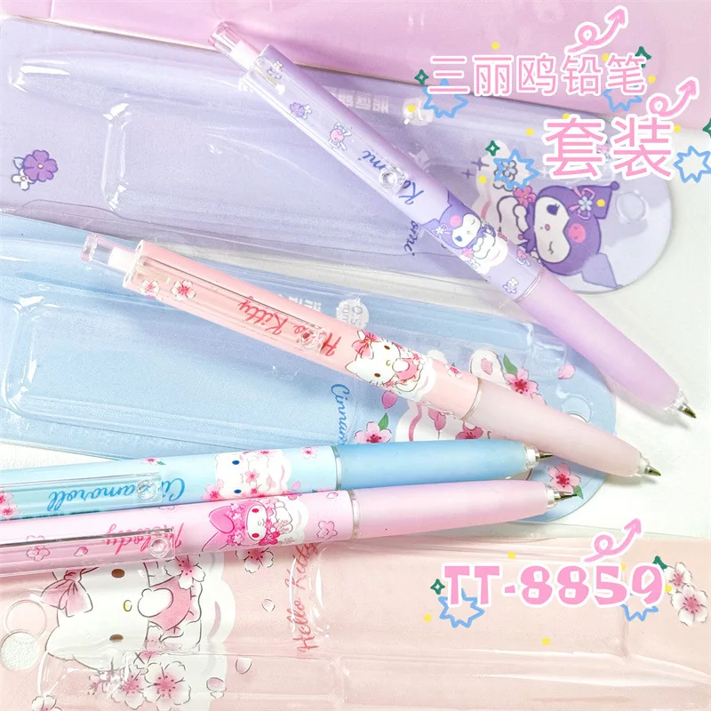 4-24pcs Sanrio Hello Kitty Sakura Series 0.5mm Mechanical Pencil Stationery High Face Value Automatic Pencil Wholesale