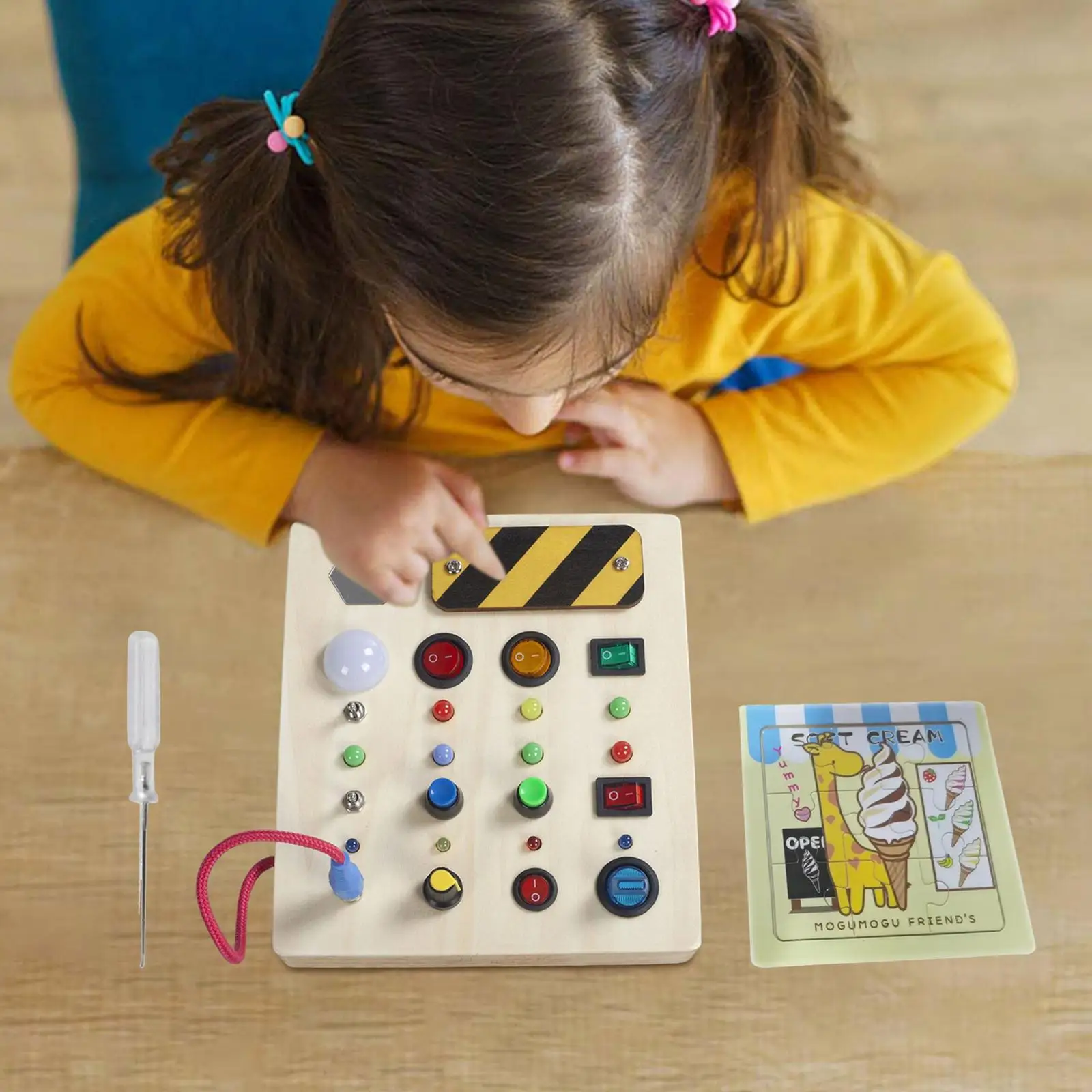 Placa ocupada montessori com chave de fenda interruptor de educação infantil luz sensorial