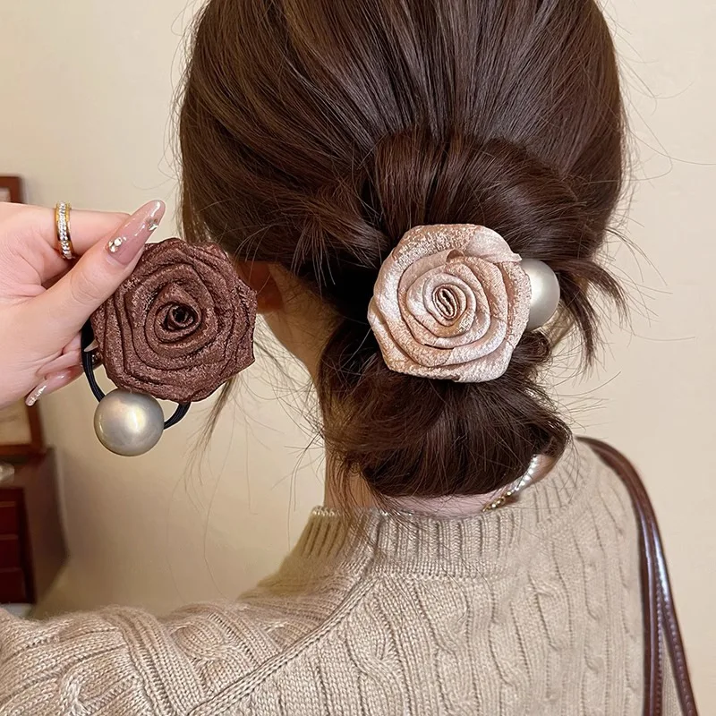 

Резинки для волос с цветком розы, милые элегантные эластичные резинки, головной убор, резинки для волос для женщин и девочек, держатель для хвоста, аксессуары для волос