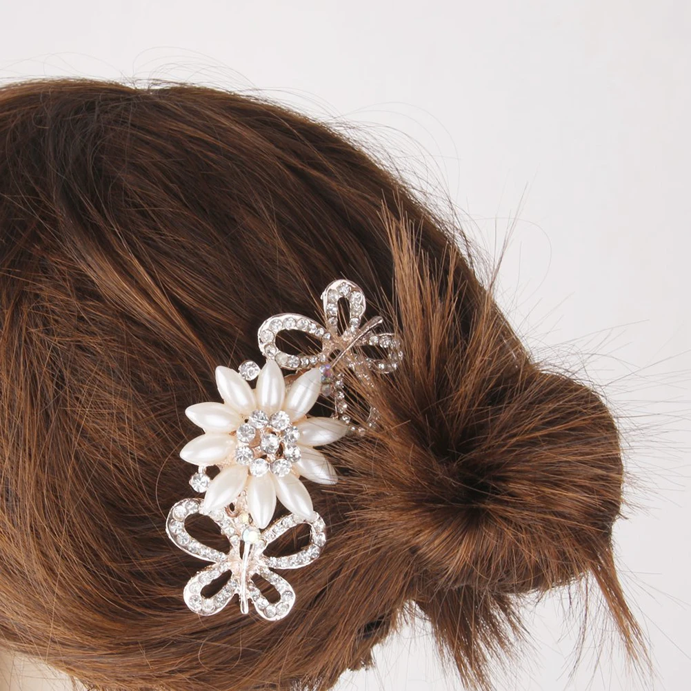 

Rhinestone Pearl Over Flower Elegant Flower Design Accessories Women'S 5 Hair Slide Comb Wedding Party