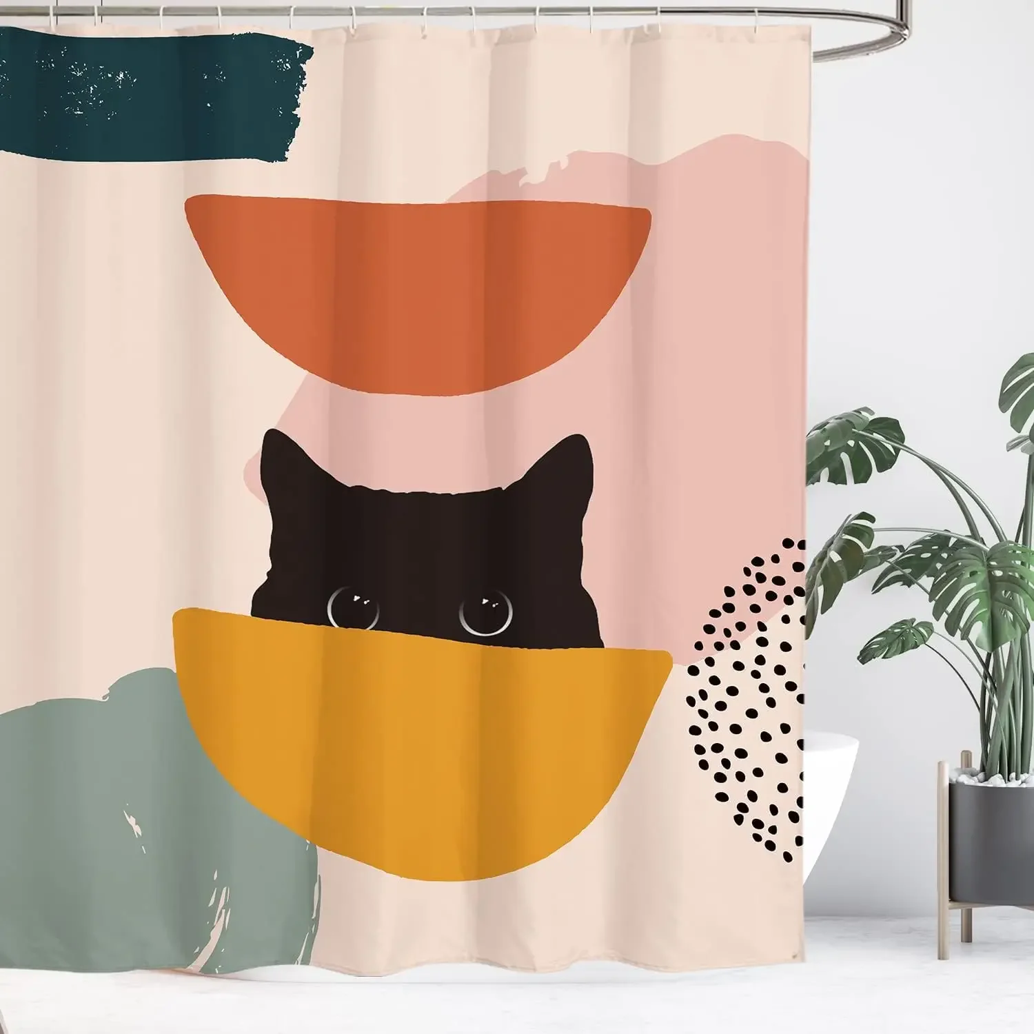 Abstract Cat Simple Bathroom Shower Curtain Minimalist Funny Cute Geometric Colorful Polyester Cloth Bath Curtain Bathroom Decor