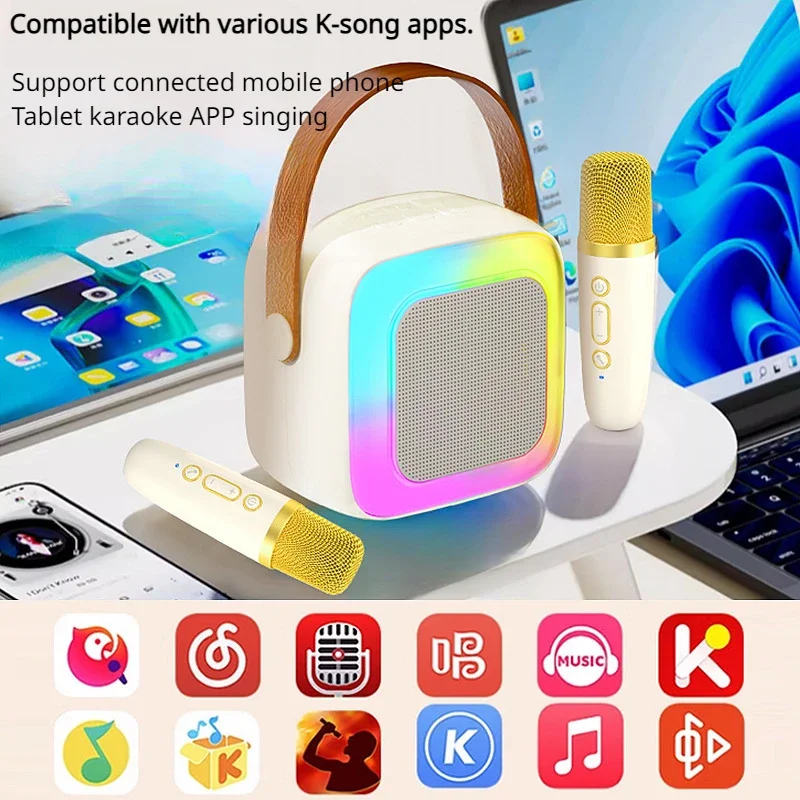 5.3 Bluetooth Outdoor Home Color RGB Light Speaker Portable High-quality Subwoofer Wireless Microphone Set Speaker K-song