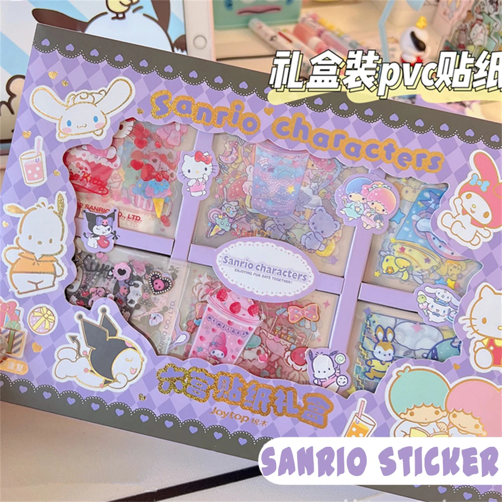 60Sheet Sanrio Kuromi Sticker Kawaii Hello Kitty Cinnamoroll Melody Hand Account Material Decoration DIY Stickers Kids Toys