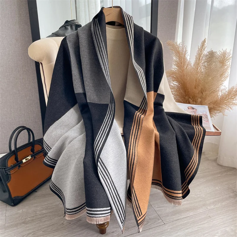 2024 Winter Warm Cashmere Scarf for Women Luxury Print Pashmina Shawl Wrap Neckerchief Female Bufanda Echarpe Design Headband