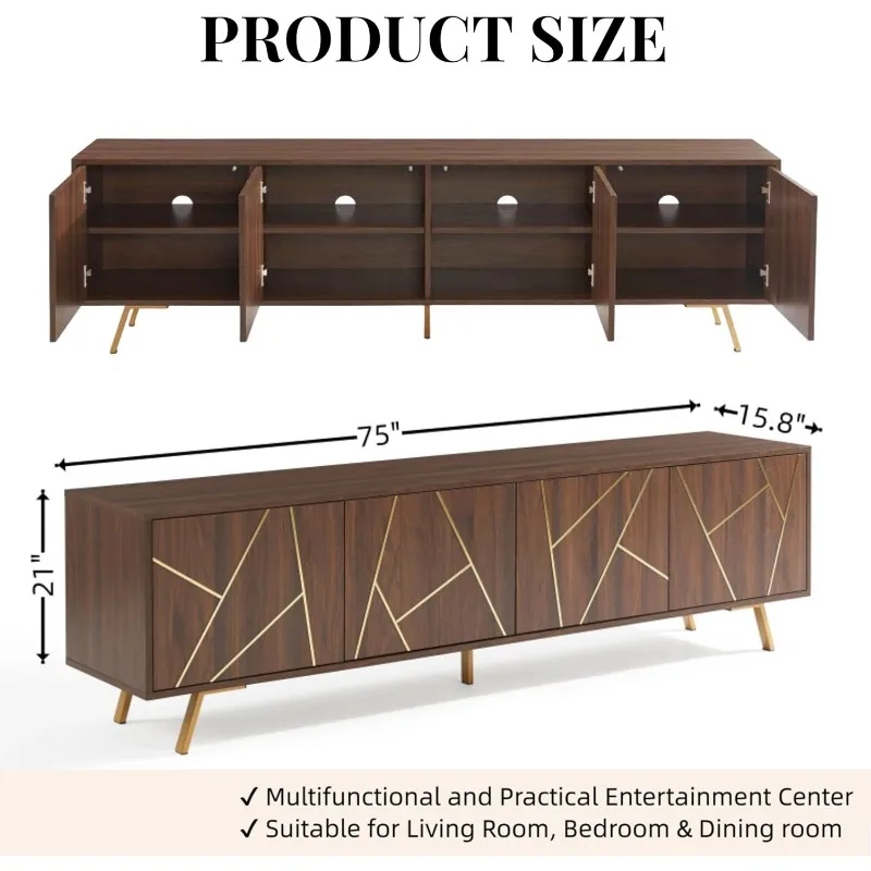 Mid Century Modern TV Stand for 75" TV,Wood Entertainment Center Storage Cabinet, Media TV Console for Living Room Bedroom