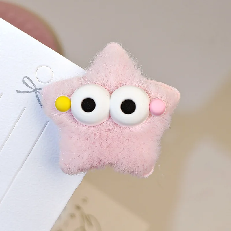 5 قطع من مشبك شعر على شكل نجمة خماسية من القطيفة ذات عيون كبيرة ومشبك على شكل قرش، لطيف وعصري #3