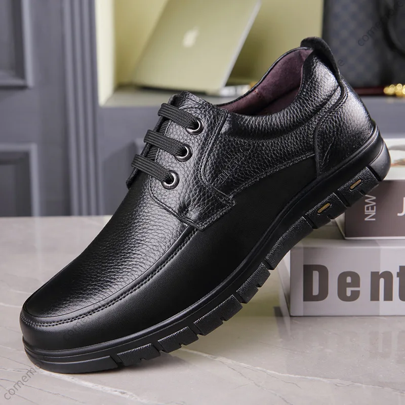 Handmade Leisure Shoes Man New Trendy Minimalist Work Shoes with Lace Up Middle-Aged Dad Formal Casual Business Leather Shoes