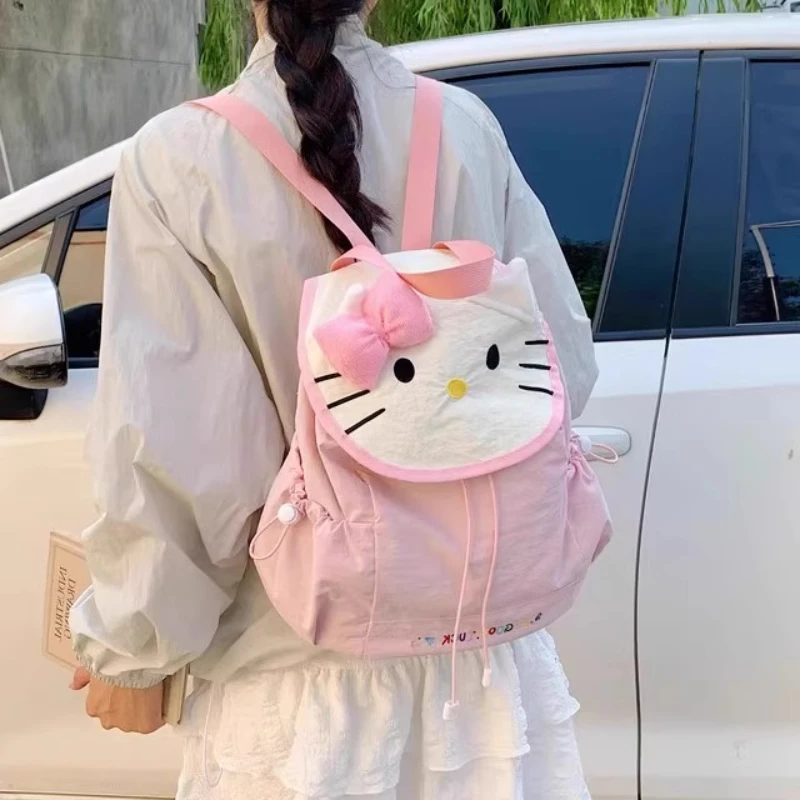 

Kawaii Hello Kitty Backpacks Student Schoolbag Girls 2025 New Large Capacity Nylon Backpack Pink Mochila Infantil Menina Girls