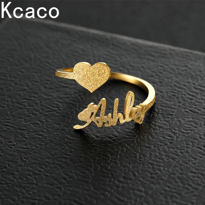 

Customized Name Frosted Heart Ring Stainless Steel 1.5mm Width Adjustable Romantic Letters Rings for Women Couple Birthday Gift