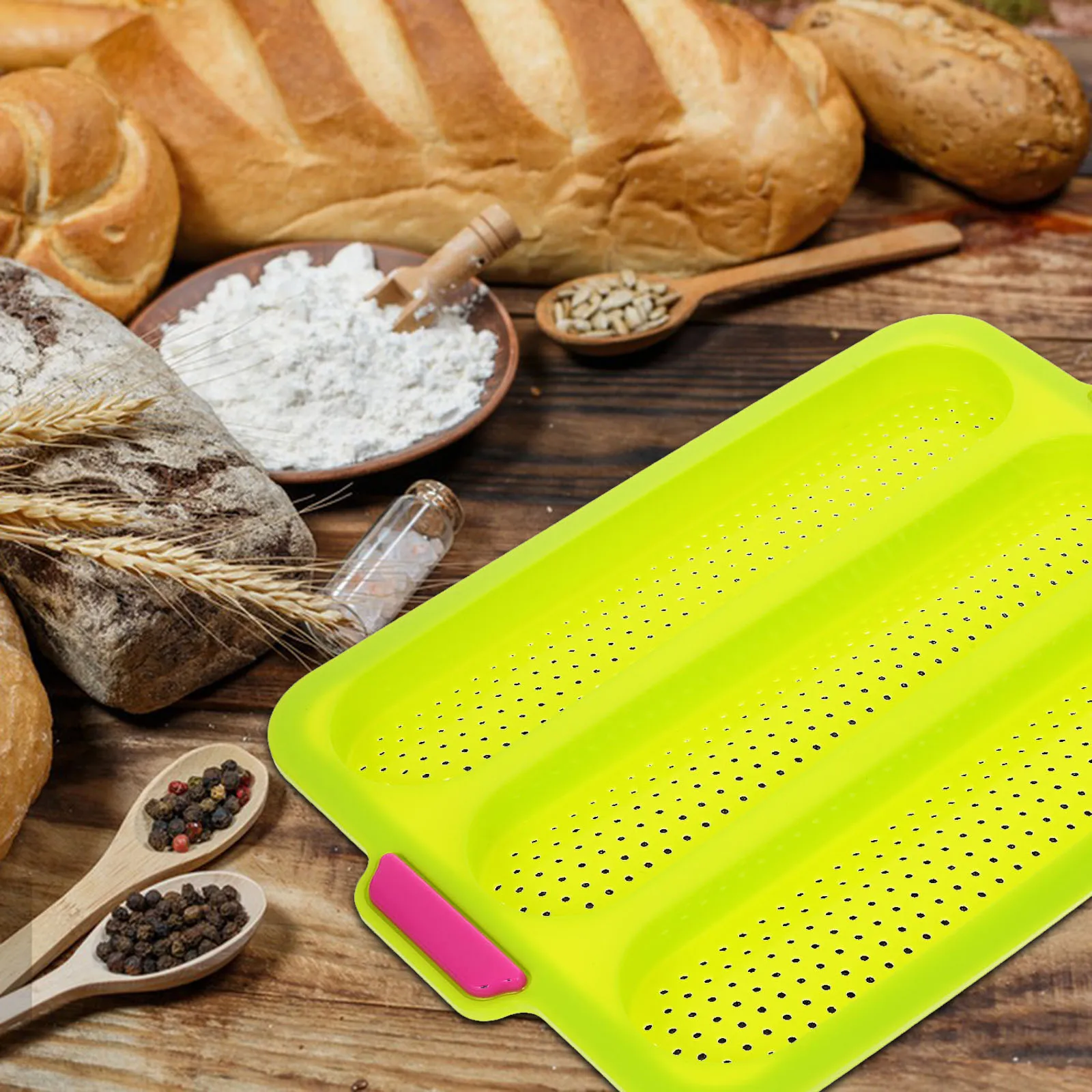 

3 Pcs Silicone No-Stick Baking Tray Oven Mould For Homemade French Bread Baguettes Kitchen Accessory
