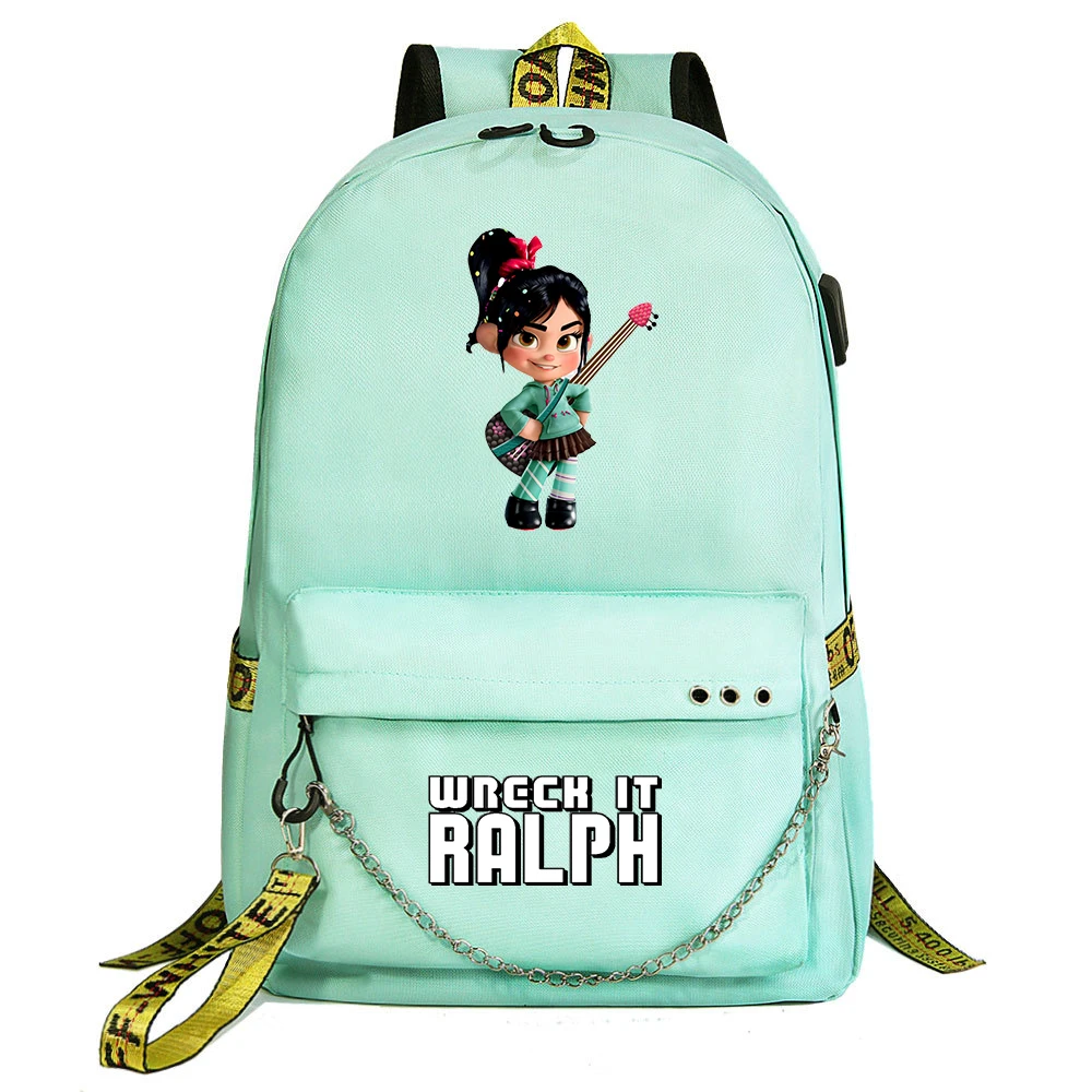 Mochila escolar de dibujos animados para hombre y mujer, morral de viaje informal con carga USB, ideal para estudiantes, Disney wreck-it Ralph