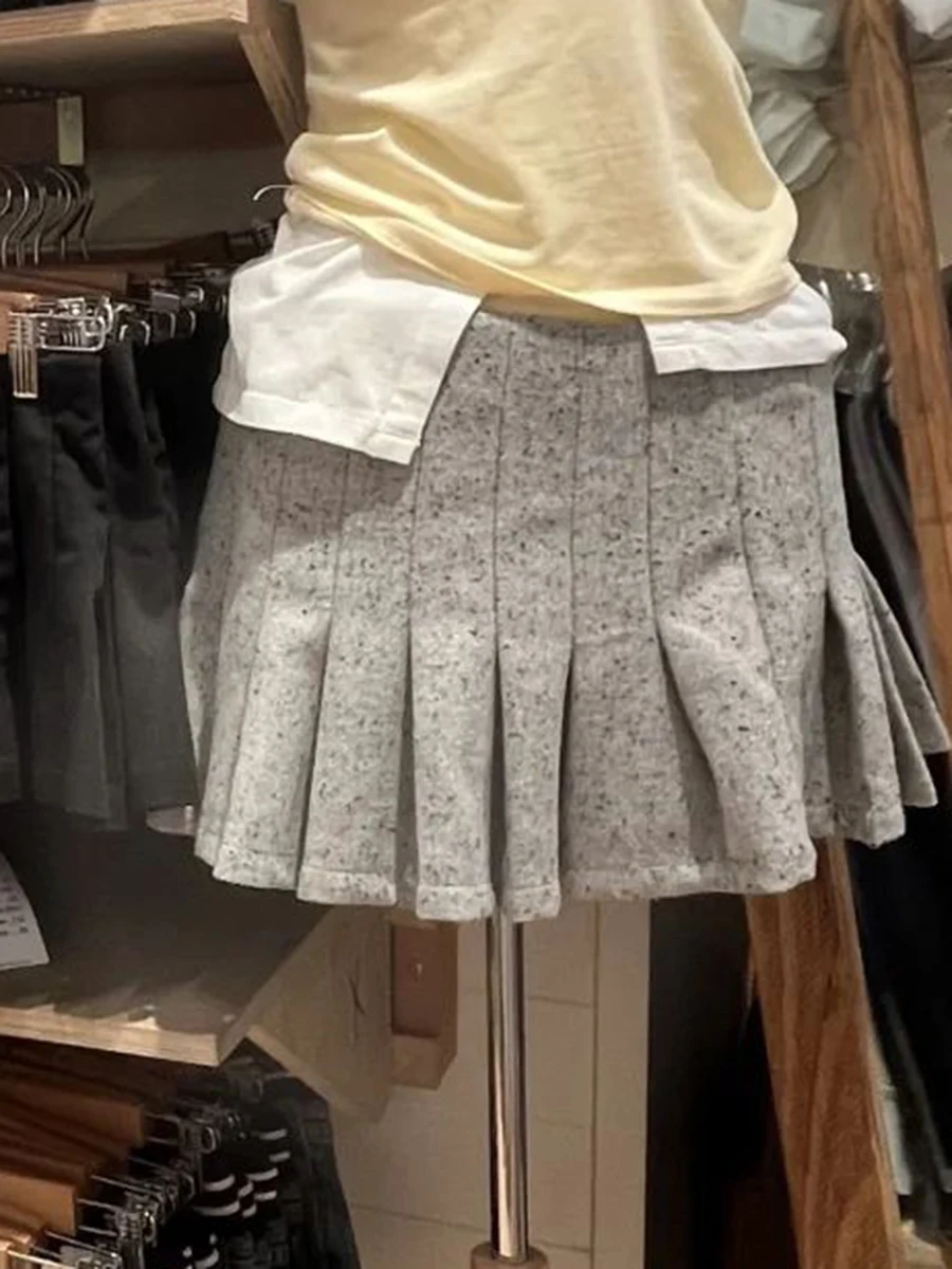 

Gray Pleated Mini Skirt Women Waist Button-up A-line Faldas Bottom Autumn New Preppy Style Vintage Sweet Short Skirts Y2k Newe