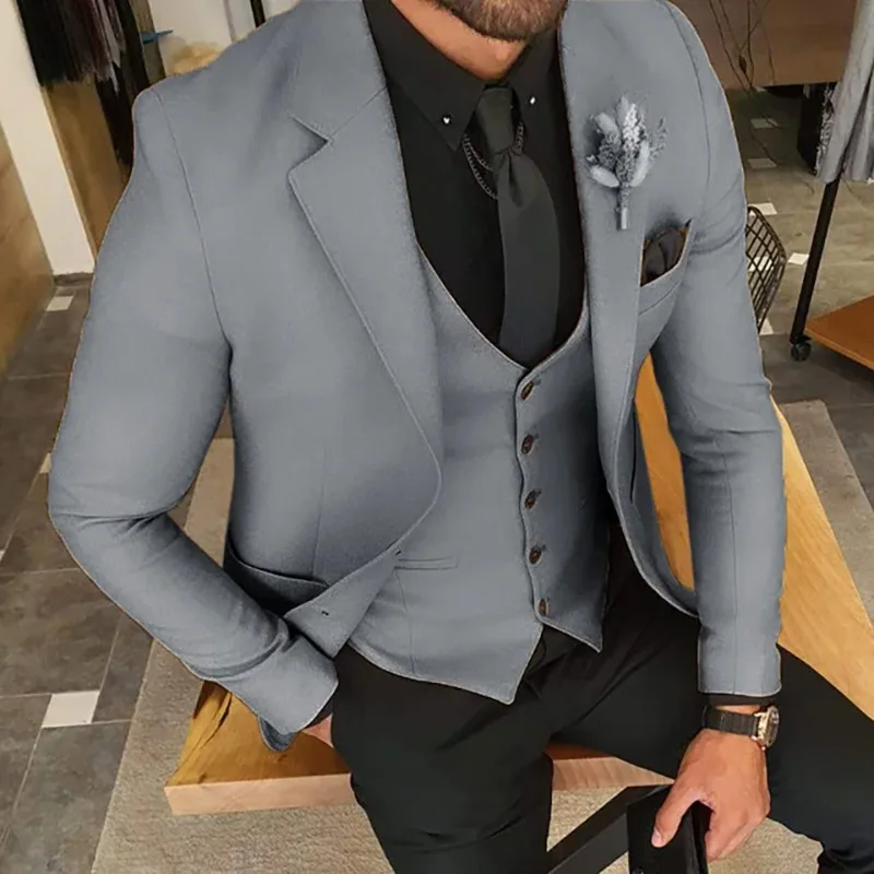 

Silver Formal Slim Fit Men Suits Fashion Wedding Tuxedo Terno Masculino Prom Costume Homme Groom Notch Lapel Blazer 3 Pieces