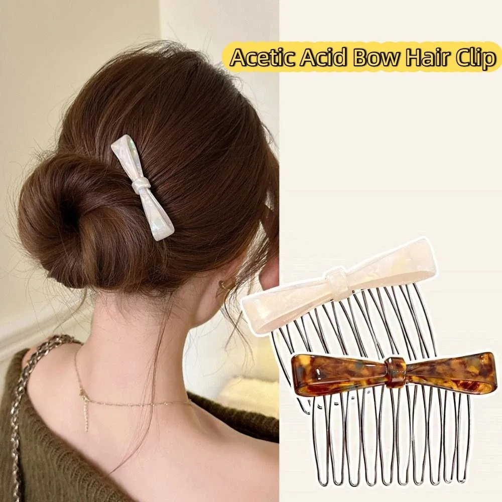 

Teeth Acetic Acid Bow Hair Comb Barrettes Styling Tool Bow Hair Clip Korean Style Headwear Fixed Combs Anti Slip Bangs Clip