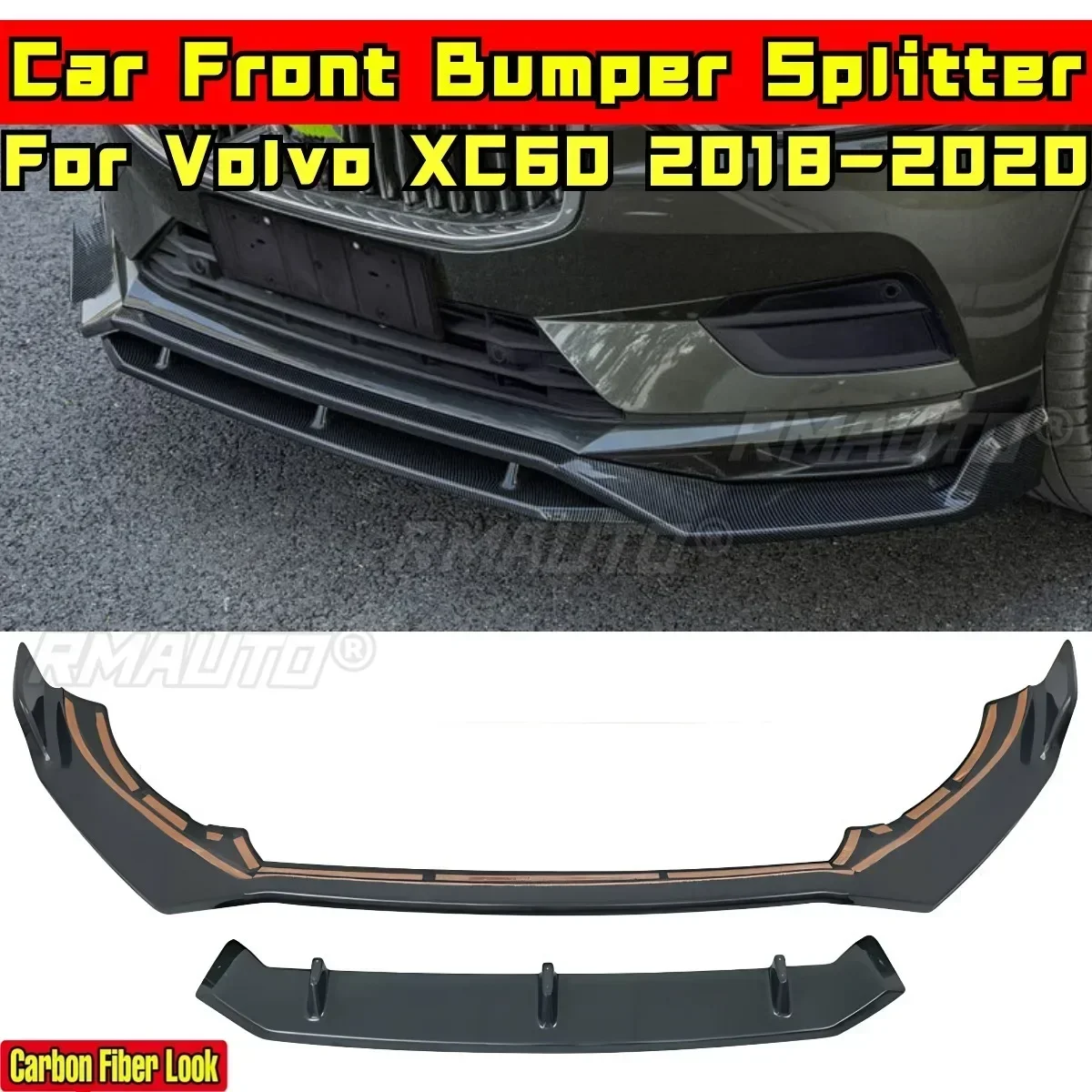 XC60 Body Kit Front Bumper Splitter Glossy Black Sport Style Front Bumper Diffuser For Volvo XC60 2018-2020 Car Accessories