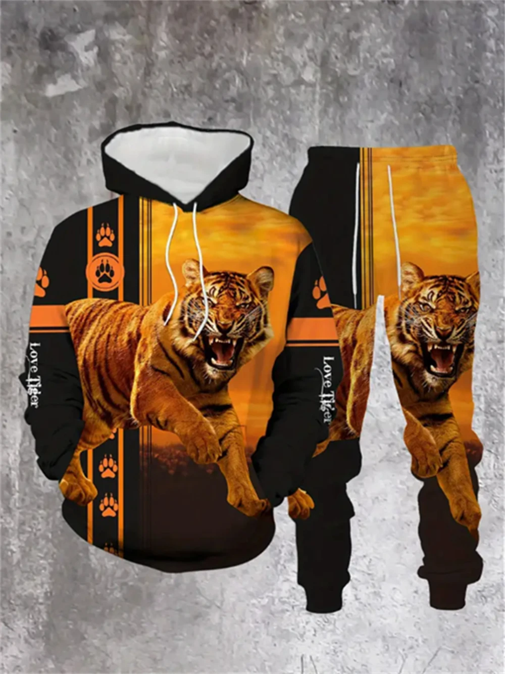 

25 Новая толстовка с 3D принтом тигра и брюки, крутой мужской/женский спортивный костюм из 2 предметов, осенне-зимняя мужская одежда