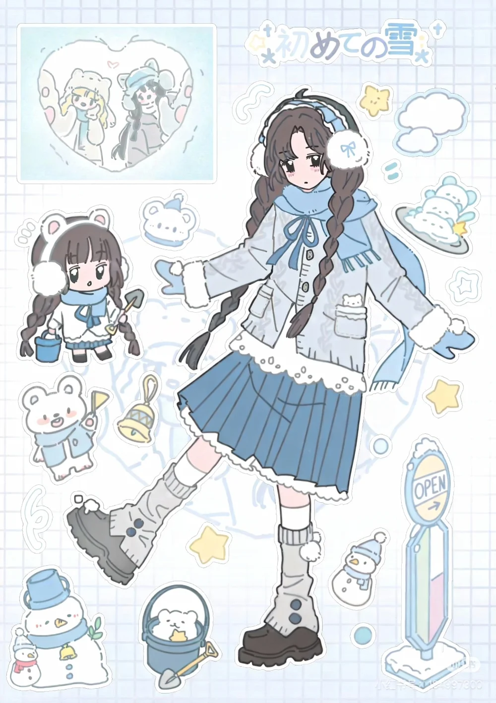 Winter Stickers Outfits in The Snow Daily Character Handbook Stickers DIY Decoration