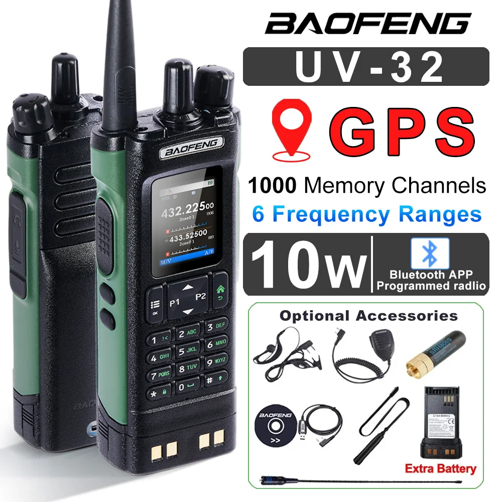 

Baofeng UV-32 GPS Walkies Talkie Функция GPS-позиционирования Беспроводная частота копирования дальнего действия Многодиапазонная 2-сторонняя радиолюбитель Type-c