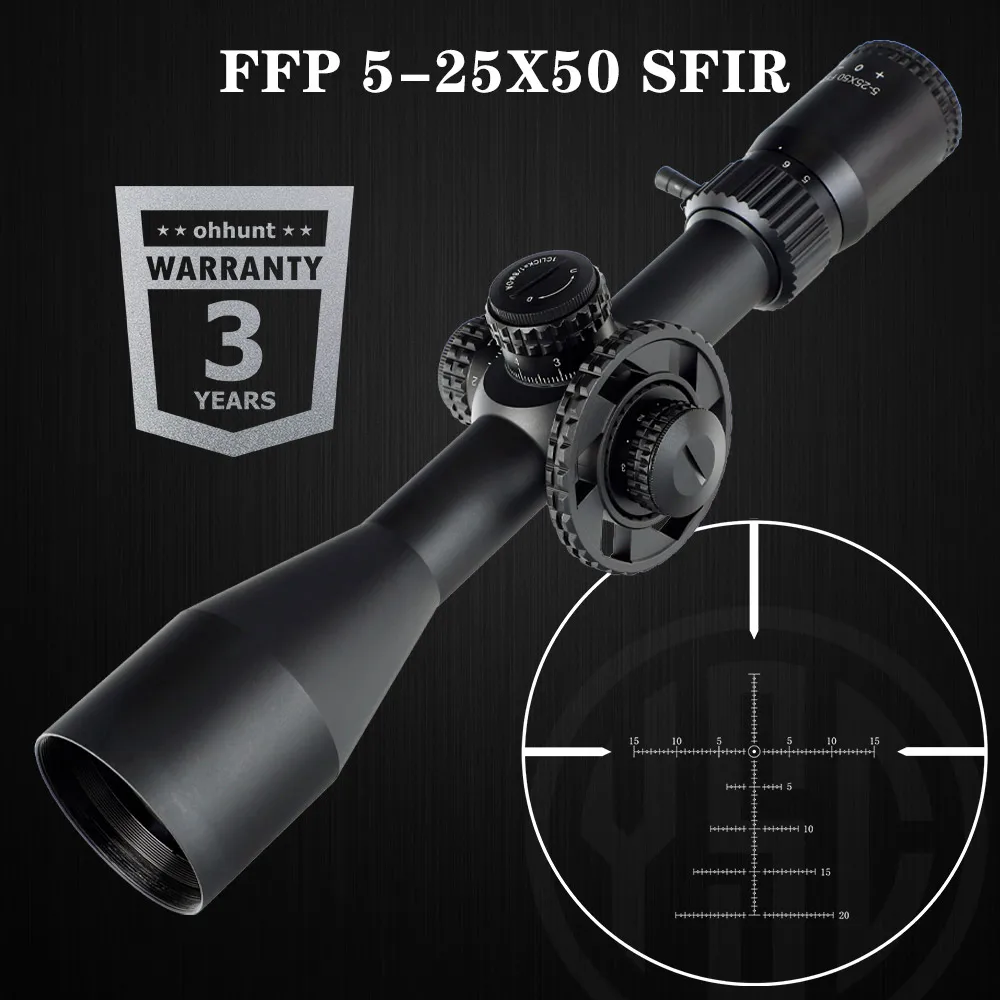 

ohhunt LR FFP 5-25X50 SFIR First Focal Plane Hunting Scope Side Parallax Glass Etched Reticle Lock Reset Scope