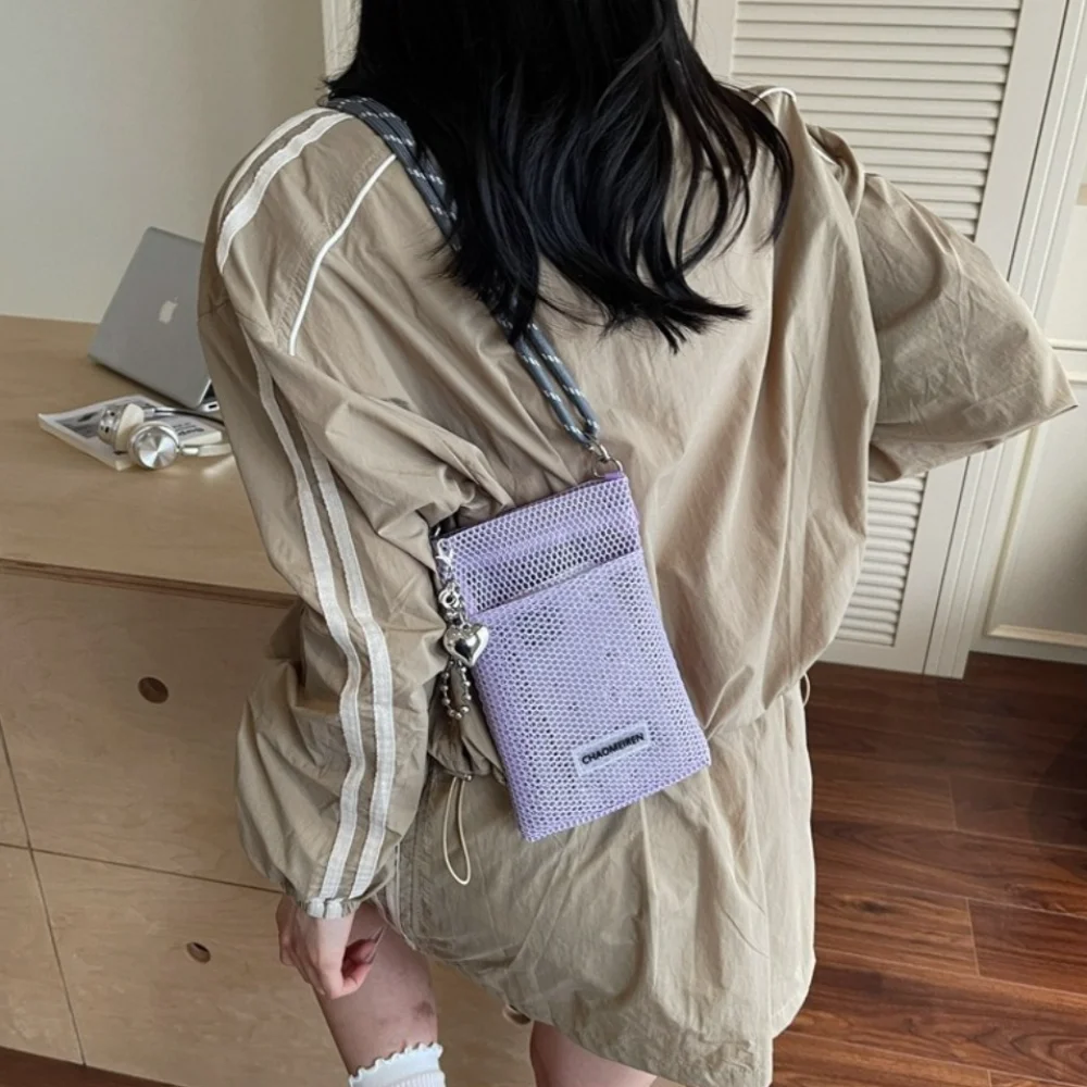 Casual Koreanische Nylon Mesh Brieftasche Teenager Hohl Schulter Handtasche Taschen Einfarbig Umhängetasche Handy Tasche Im Freien