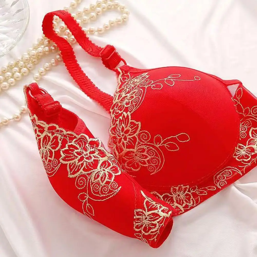 Adjustable Shoulder Strap Bra Supportive Lace Jacquard Trim Bras for Comfortable Lightweight Middle-aged Elderly Women