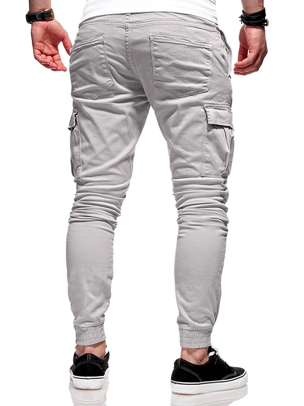 Mens Cotton Hip Hop Cargo Pants Grey Joggers Streetwear Casual Sport Trousers Training Workout Fitness Pockets Pant