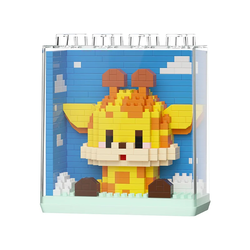 New Cute Zoo Series Fashionable Acrylic Display Box Micro-particle Assembled Building Blocks Toys Educational Gifts