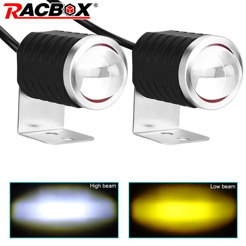 Motorcycle Mini LED Spotlight external Headlight Projector Lens Dual Color ATV UTV Scooter Cafe Racer Light Auxiliary led  Lamp