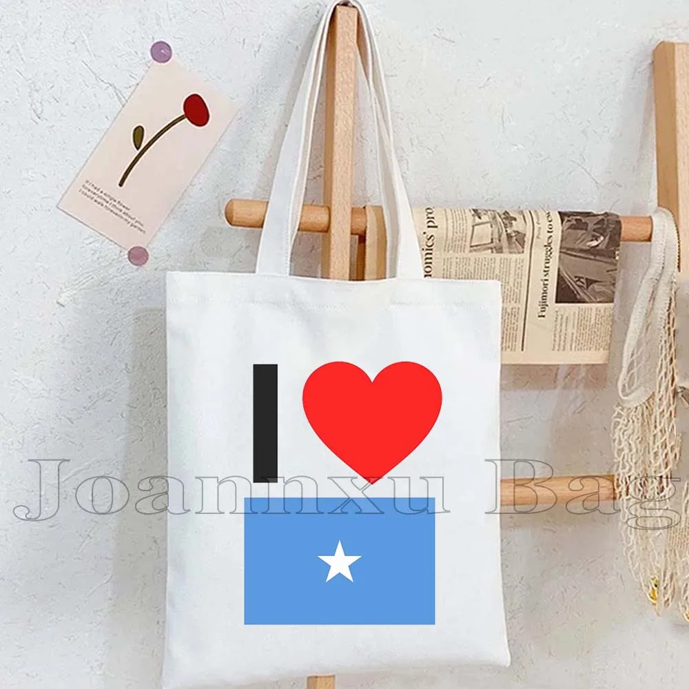 Liefde Hart Somalië Vlag Kaart Canvas Draagtas Geschenken Harajuku Dame Handtas Shopper Tas Casual Herbruikbare Katoenen Winkelen Schoudertas