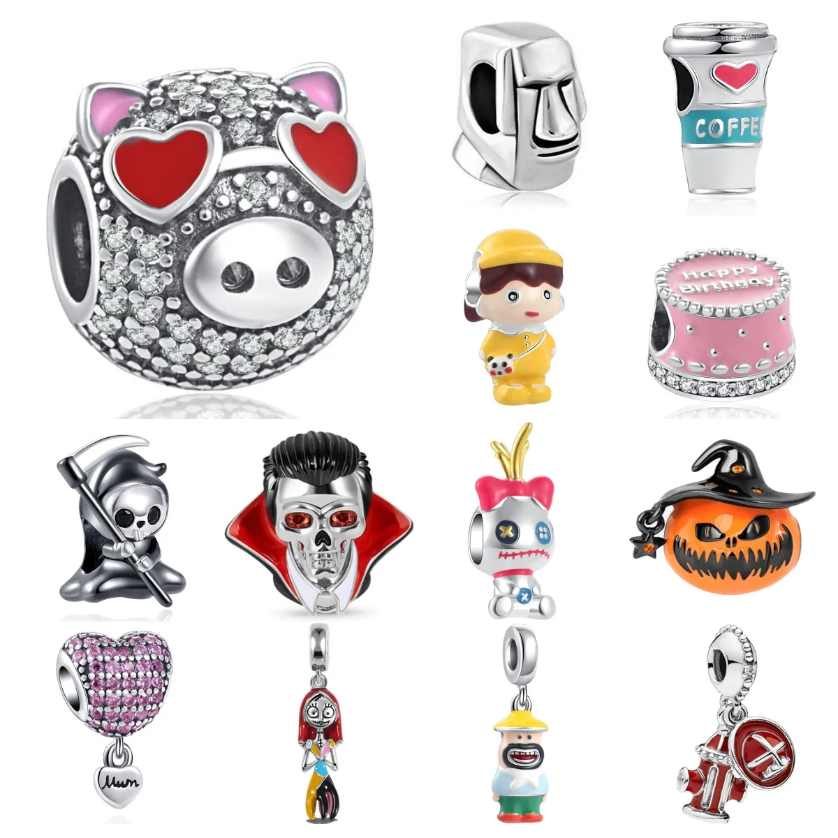 

Europe NEW 925 Sterling Silver Pig Doll Charm cute Pink cake Dangle Pendant Bead Fit Original Bracelet Jewelry For Gift