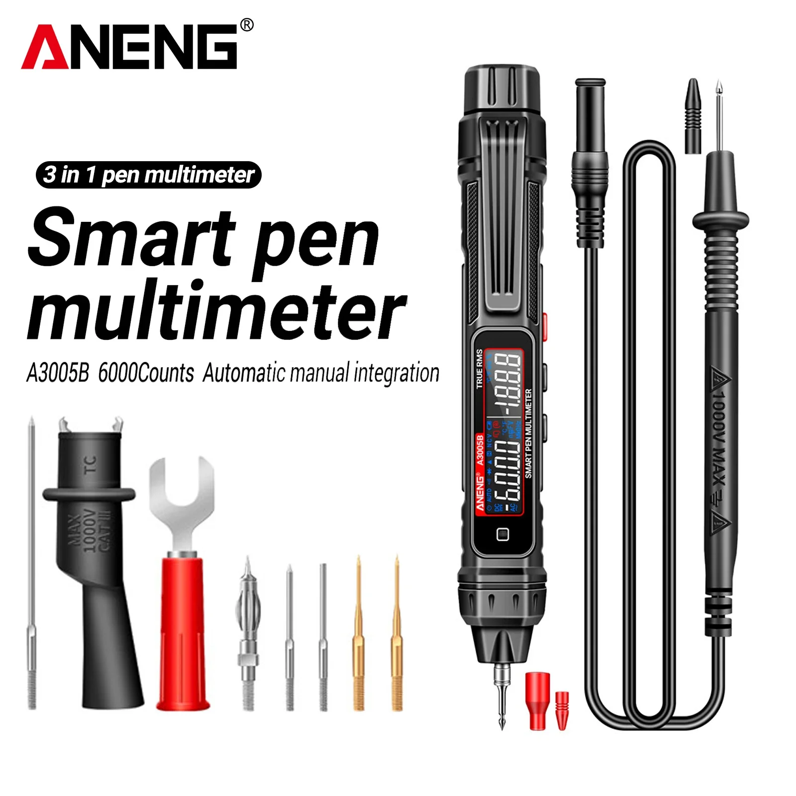 ANENG 6000 Counts Professional Multimeter Pen Phase Sequence Detector AC/DC Voltage Meter Ohm Temp Diode Electrician Tool A3005B