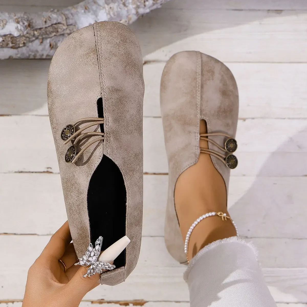 2024 New Women Flats Shoes Outdoor Spring Autumn Fashion Round Toe Flats Shoes Casual Soft Comfortable Loafers Large Size Shoes