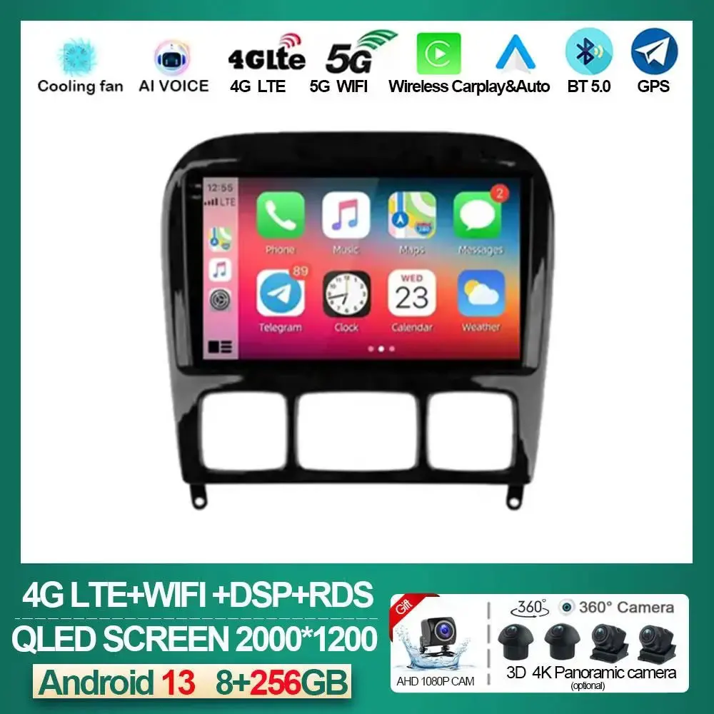 

9'' QLED Android 13 Car Radio GPS Multimedia Player For Mercedes Benz S Class W220 S280 S320 S350 S400 S430 S500 S600 S55 AMG