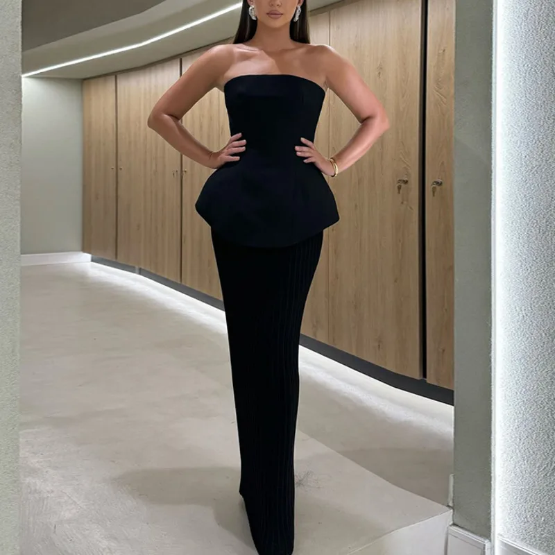 2025 Summer New Women's Comfort Elegant Backless Sleeveless Fashion Tops High Waisted Pleated Skirt Solid Color Two-piece Set