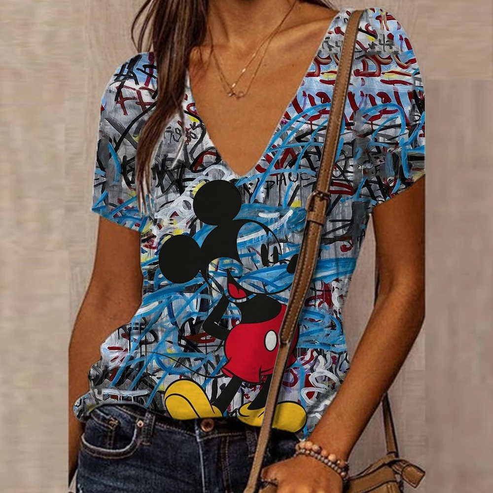 Fashion Womens T-shirt 3D Kawaii Tees Tops 2024 New Harujuku Disney Mickey Mouse Short Sleeve T Shirt Oversized Loose Woman Top