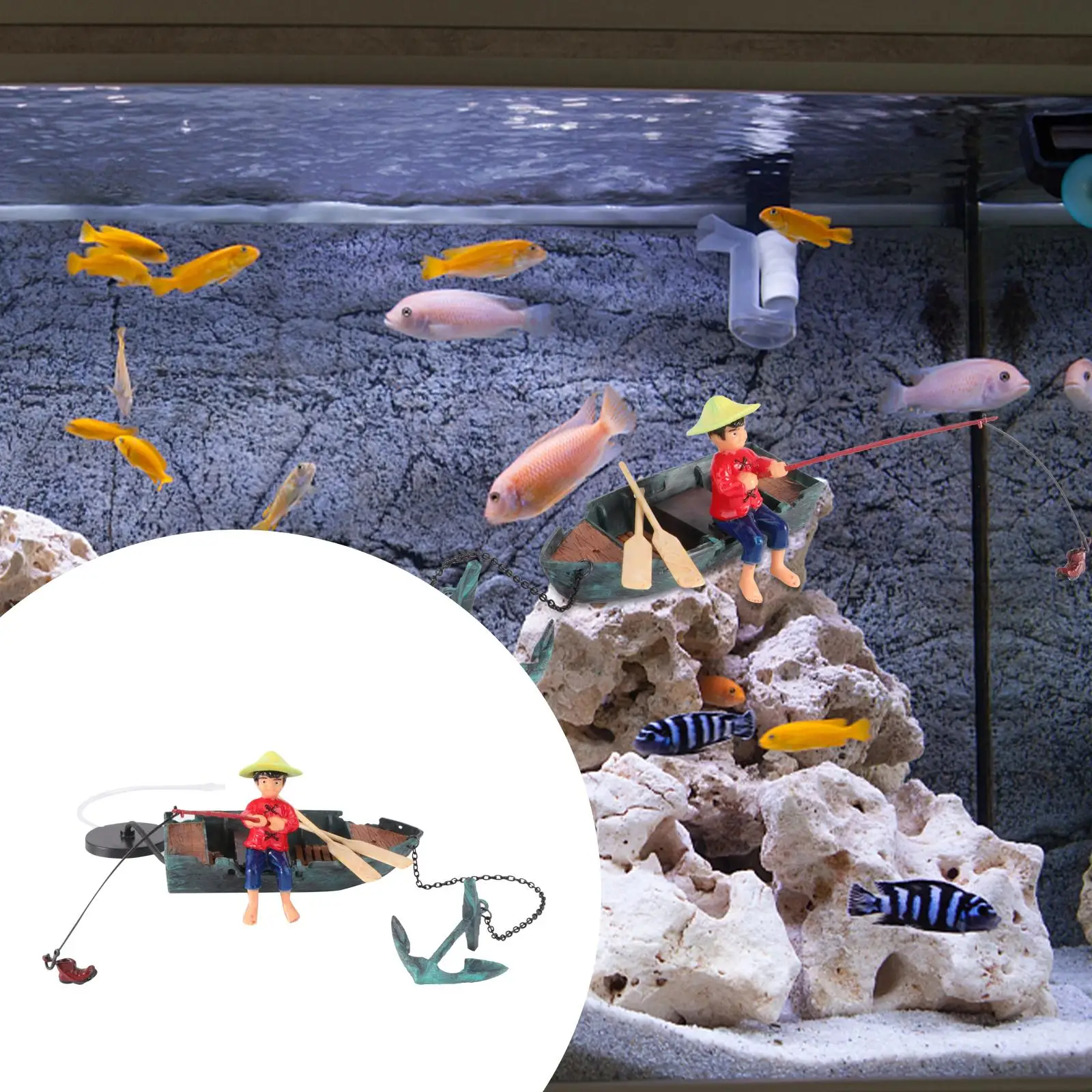 Aquarium Ornaments Landscape Decor Fish Tank Fisherman Air Pump Adornment Gas Prop Robot Resin Underwater View