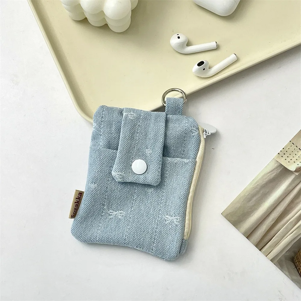 

Fashion Denim Bow Card Bags Large Capacity Portable Card Holder Coin Purse