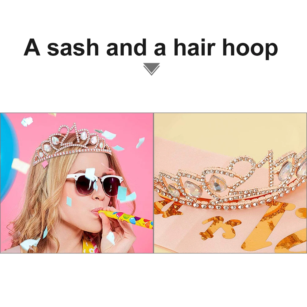 

Crown Strap Set Birthday Party Sash Rhinestone Tiara Headb Fabric Women Safe Materials One Size Fits Most Creative Gifts Girls
