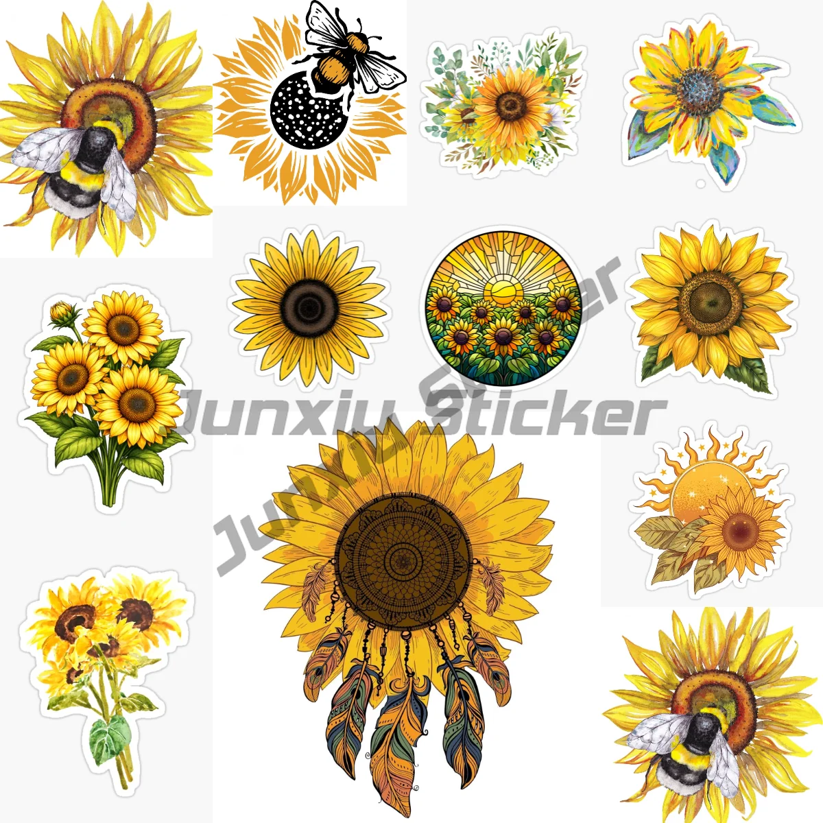 

Sunflower Bee Car Sticker Cute Hippie Bohemian Summer Yellow Flowers Car Decor Decal