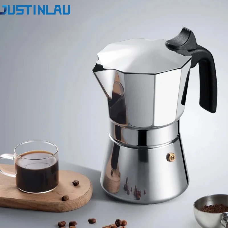 

JUSTINLAU 150/300ML Octagonal Moka Pot Italian Stainless Steel Coffee Pot Espresso Maker Hand Brewing Coffee Barista Accessories