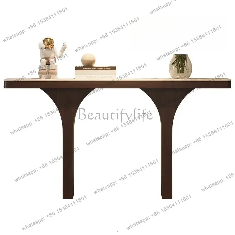 

D25corridor aisle opposite door solid wood entrance platform Travertine rock slab entry entrance table high-end feeling