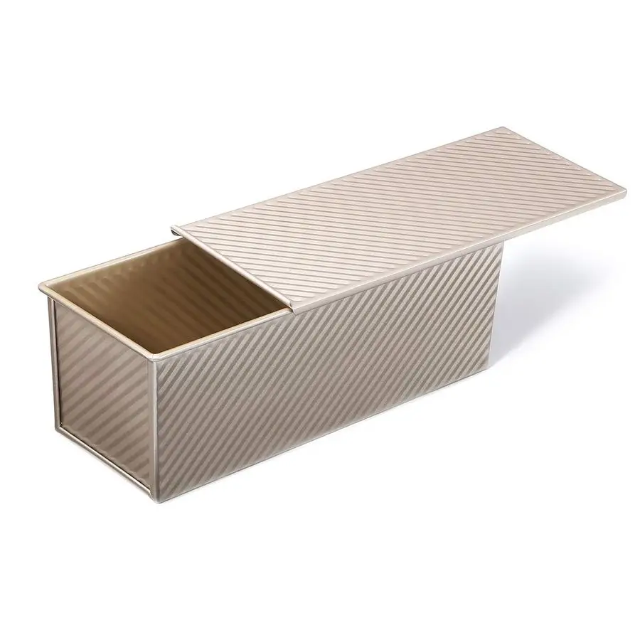 

Pullman Loaf Pan w Cover large Toast Mold rectangle loaf pan w lid 2.2lb dough alluminumed steel champange gold non stick baking